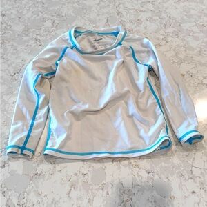 2T - kids White Long Sleeve Rashgaurd with Blue Trim
